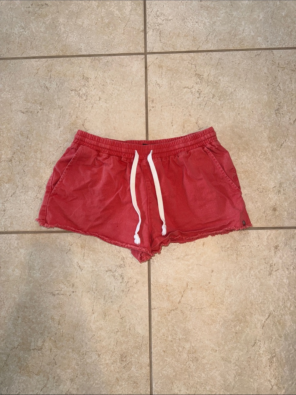 Volcom Red Elastic Waist Casual Shorts with Drawstring